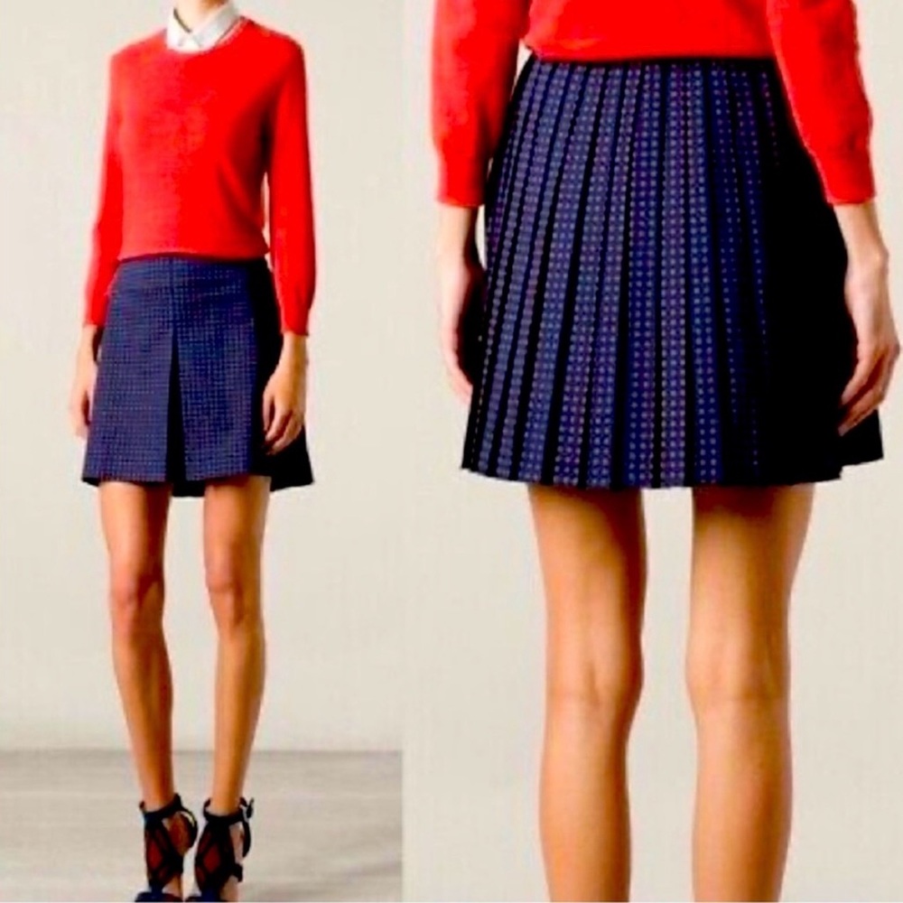 Tory Burch Navy and Red Mini Pleated Skirt
